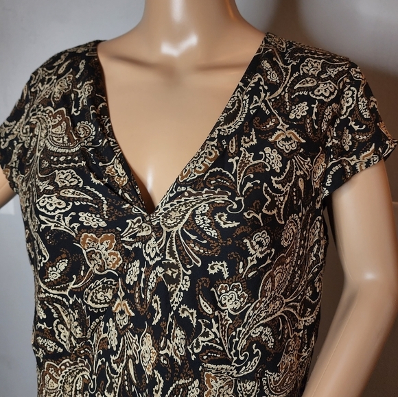 Venezia 100% silk midi dress. Black brown. Size 14/16. Y2K vintage. - Picture 8 of 14
